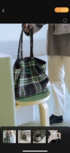VM香草山 绿格格 格子单肩包原创设计厚款帆布毛呢大容量环保袋