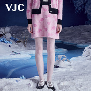 vjc威杰思2023秋冬女装，粉色半身裙撞色提花高腰修身包臀短裙