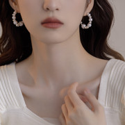 3FANTASTS轻奢小众设计珍珠半圆大耳圈韩系简约耳钉女夏S925银针