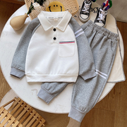 男童秋季套装2023宝宝卫衣，两件套洋气男孩polo衫，春秋儿童衣服