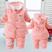 婴儿冬季加绒加厚棉衣两件套装0-1岁2女童女宝宝衣服冬装棉袄外套