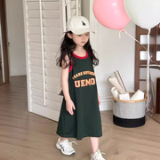 糖豆儿儿童裙子24夏季韩版女童字母印花背心裙洋气无袖连衣裙