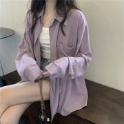 紫色防晒衬衫女夏季薄款开衫，外套2023小个子，衬衣外搭宽松上衣