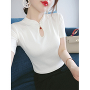 纯棉白色短袖t恤女夏季2023年潮气质显瘦中国风复古盘扣上衣