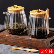 茶叶罐茶罐花茶玻璃罐子，储存密封防潮高档茶具收纳盒带勺勺子