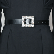 宫廷水钻镶嵌皮带女黑色法式时尚百搭配西装显瘦装饰腰带收腰腰封