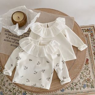 婴儿打底衣纯棉荷叶领T恤女宝宝上衣洋气长袖衣服婴幼儿春装0-1岁