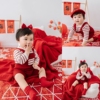 新年宝宝拍照服装红色小香针织套装婴儿百天照周岁照主题摄影道具