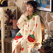 珊瑚绒睡袍女冬季长款加厚性感法兰绒浴袍睡衣秋冬款可爱甜美睡裙
