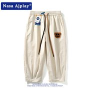 NASA时尚冰丝速干刺绣七分裤子男夏季潮流学生宽松凉感空调短裤时