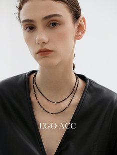 EGO ACC 法国小众设计天然黑色尖晶石项链小金球串珠锁骨链叠戴女