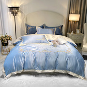 欧式冰丝水洗真丝被套床笠床单式三件套高档床上用品纯色四件套