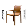 研舍摩登创意现代简约设计棕色硬皮绸缎不锈钢餐椅扶手椅子C