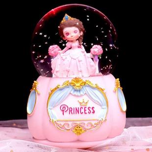爱莎公主城堡水晶球，女孩音乐盒可旋转发光八音盒儿童圣诞生日礼物
