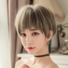 2022狗啃式二次元刘海假发女短发自然逼真蓬松奶奶灰蘑菇头套