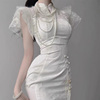 新中式气质白色小飞袖旗袍裙子2024夏季高级感收腰包臀气质连衣裙
