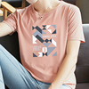 莫代尔t恤男短袖夏季韩版潮牌，潮流ins冰丝冰感青少年，粉色印花半袖