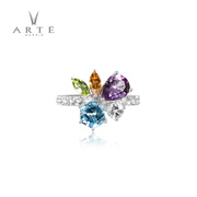 ARTE/艾尔蒂HEX全天然宝石戒指瑞士蓝托帕石紫水晶橄榄石黄98557