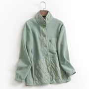 f327纯色绗缝相拼立领，单排扣摇粒绒秋冬2022通勤长袖女装外套