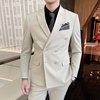 男士西服套装商务韩版修身结婚礼服双排扣外套纯色西装三件套男潮