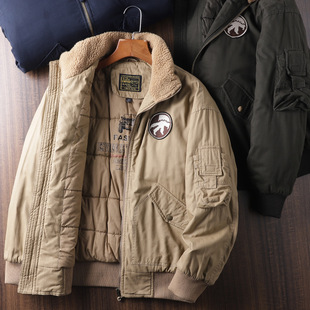 冬季棉衣空军飞行员夹克，男加绒加厚羊羔毛领棉服，棉袄工装甲板服男