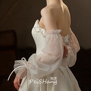 白色网纱点点手套长款婚纱礼服绑带蝴蝶结手袖臂袖抹胸裙新娘手套