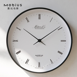 莫比乌斯黑色木简约时钟静音家用客厅大气个性挂钟高级感极简钟表