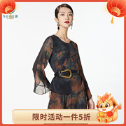 中国风女装圆领中式真丝，上衣女夏长袖(夏长袖)气质桑蚕丝衬衫2121101230c