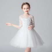 花童礼服女童儿童白色婚纱裙，蓬蓬裙连衣裙钢琴，演出服大童公主裙子