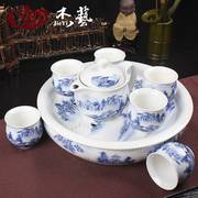 茶具套装家用客厅整套茶具青花瓷双层陶瓷简约功夫茶盘茶杯大茶壶
