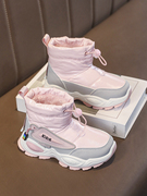 女童雪地靴冬季2023加绒加厚儿童棉鞋，中大童防水女款中筒棉靴