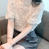 立领蕾丝雪纺小衫t恤女夏季薄款2023韩版泡泡，袖气质短袖上衣