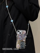 韩系卡通小狗镜面适用于苹果x手机壳xr腕带链条xsmax新潮iPhone7可背斜挎i8plus挂脖绳6p小众高级se2女5代4s