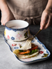创意日式陶瓷带把碗盘早餐餐具套装家用一人食燕麦碗早餐碗焗饭碗