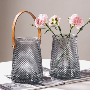 简约创意玻璃花瓶网红手提款水培鲜花仿真花插花瓶客厅餐桌摆件