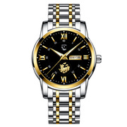 钢带双日历夜光防水男士手表，全自动非机械表时尚薄电子石英腕表