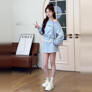 高级感露肩卫衣连衣裙子女开春季2025新款小个子韩系穿搭套装短裙