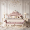 法式宫廷风复古公主床全实木雕花双人床简约奶油色布艺欧式婚床