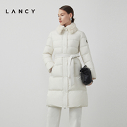 lancy朗姿2023秋冬白色，毛领鹅绒羽绒服女气质简约保暖高级感