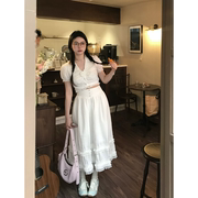 芭蕾风甜辣妹纯欲娃娃领上衣夏季白色高级感修身显瘦半身裙套装女