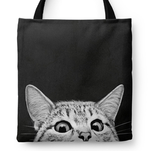 卡通黑咖猫咪大号拉链手提袋，单肩帆布包购物袋，书包布袋包来图定制