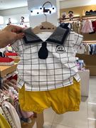 韩国中小童装 夏男童宝宝方格海军领领带短袖T恤短裤套装