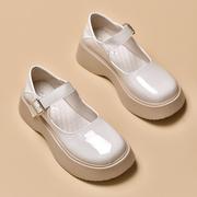 英伦法式白色小皮鞋2024年春季漆皮大头松糕厚底玛丽珍jk单鞋