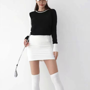 韩国高尔夫服饰女装春夏季高级长袖T恤撞色拼接针织毛衣上衣