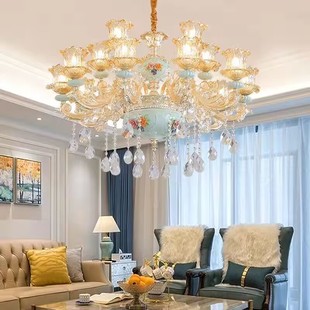 法式客厅欧式餐厅卧室锌合金吊灯，大气水晶陶瓷现代简约酒店家用灯