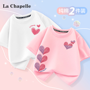 拉夏贝尔女童短袖t恤2024纯棉衣服春季粉色上衣儿童薄款半袖