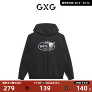 GXG男装时尚印花黑色连帽美式卫衣KYSHA CAT联名2022年秋季