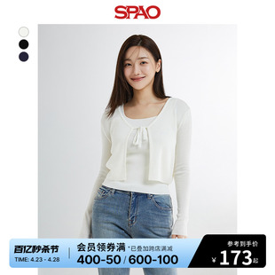 SPAO韩国同款2024年春夏女士时尚甜美系带毛衣开衫SPCKE26G11