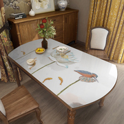 新中式椭圆形餐桌桌布家用防水防烫免洗PVC软玻璃饭桌桌面保护垫