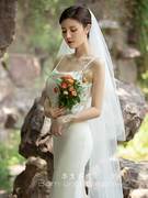 2023新娘结婚礼主婚纱头纱简约双层超仙森系拖尾超长款头纱